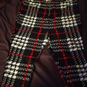 High waisted plaid flare pants